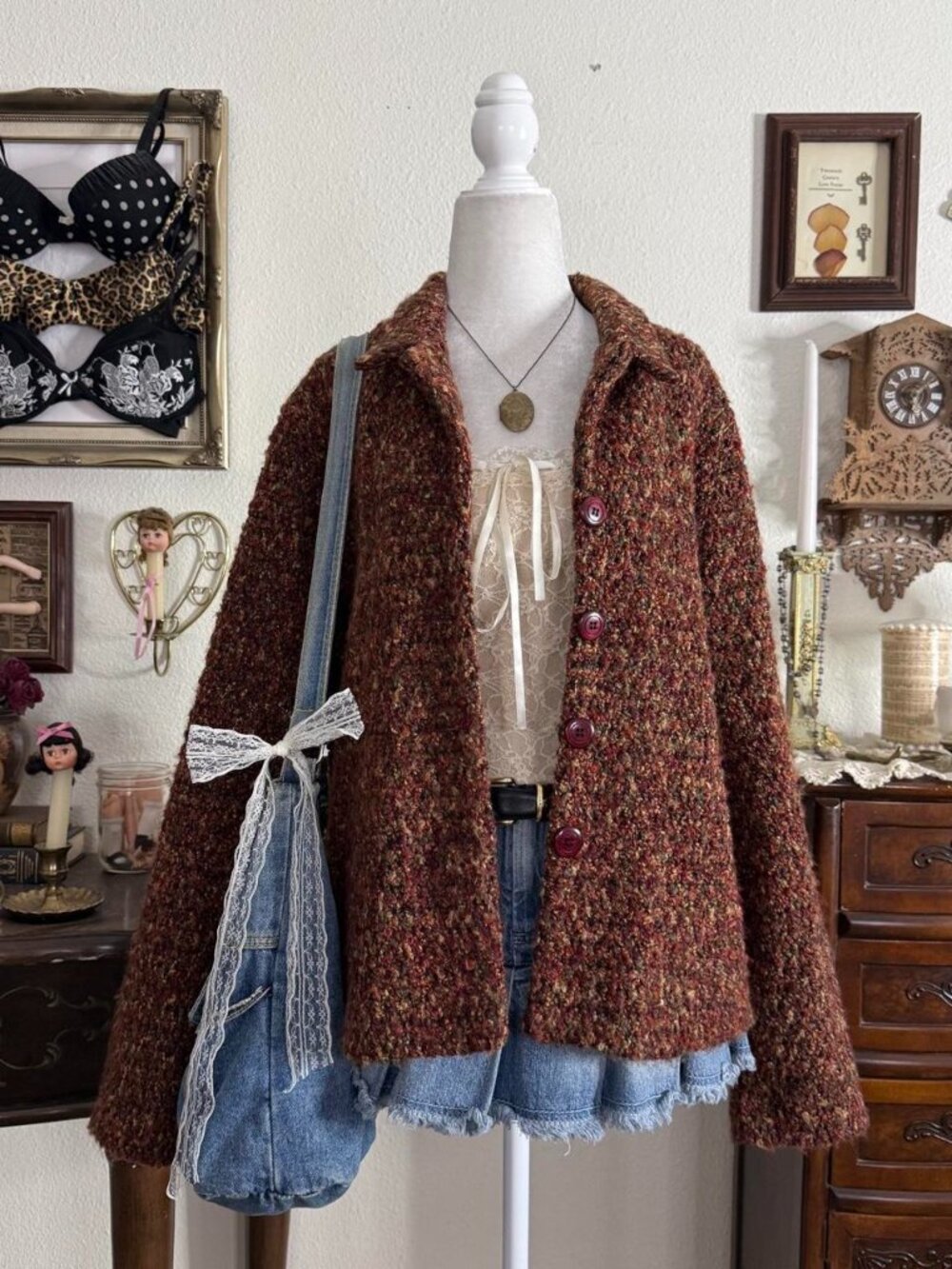 Vintage 90’s twee autumnal cozy whimsical multicolored jacket